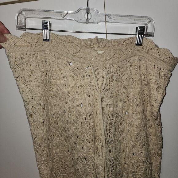 Solai The Label Women Pull On Crochet Pant Beige Sz M boho Beach Wideleg Comfort - Picture 4 of 14